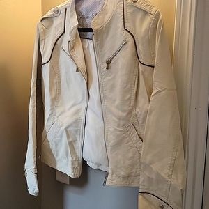 Faux leather off white jacket